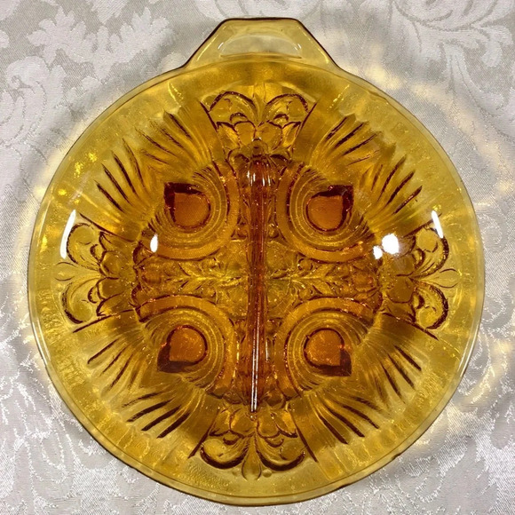 Vintage Amber Carnival Glass Two Section Footed Dish - Picture 3 of 7